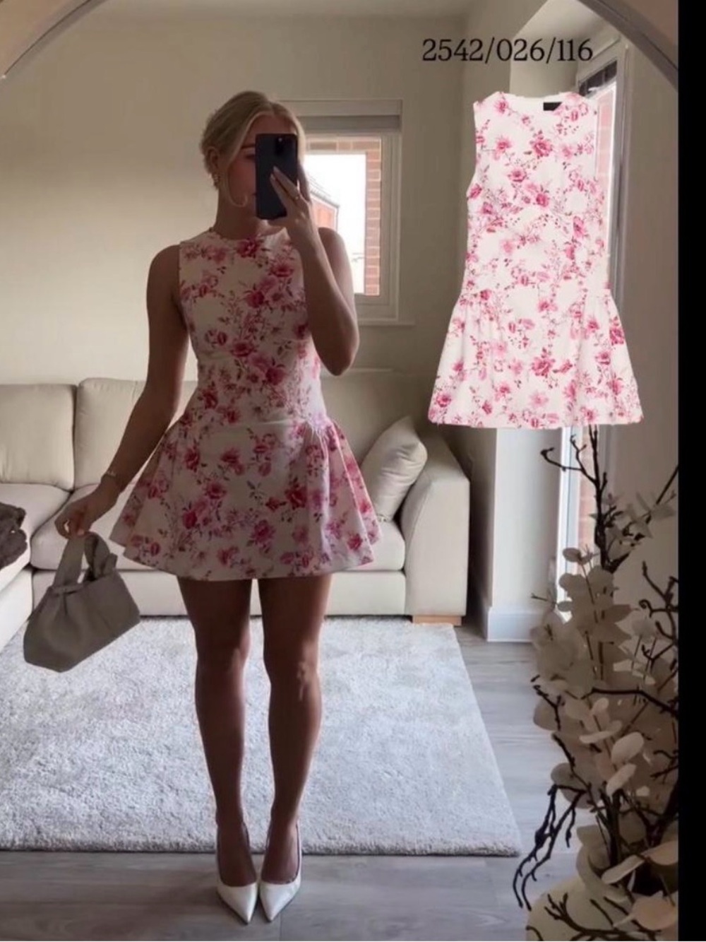 Zara White Dress with Pink Floral Print